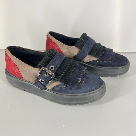 Geox Kaula Blue Brown Red Suede Fringe Chunky Oxford Sneaker‎ Shoes Sz 38 EU - Picture 1 of 16
